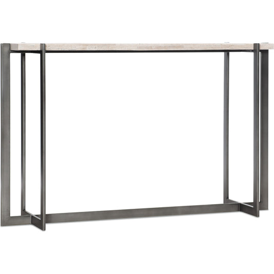 Commerce & Market Console Table by Hooker Furniture in gray. Made from white travertine stone, carbon steel in a transitional style.