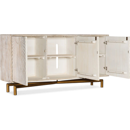 Entertainment Console by Hooker Furniture in rustic light mango. Made from mango wood, iron in a modern style.