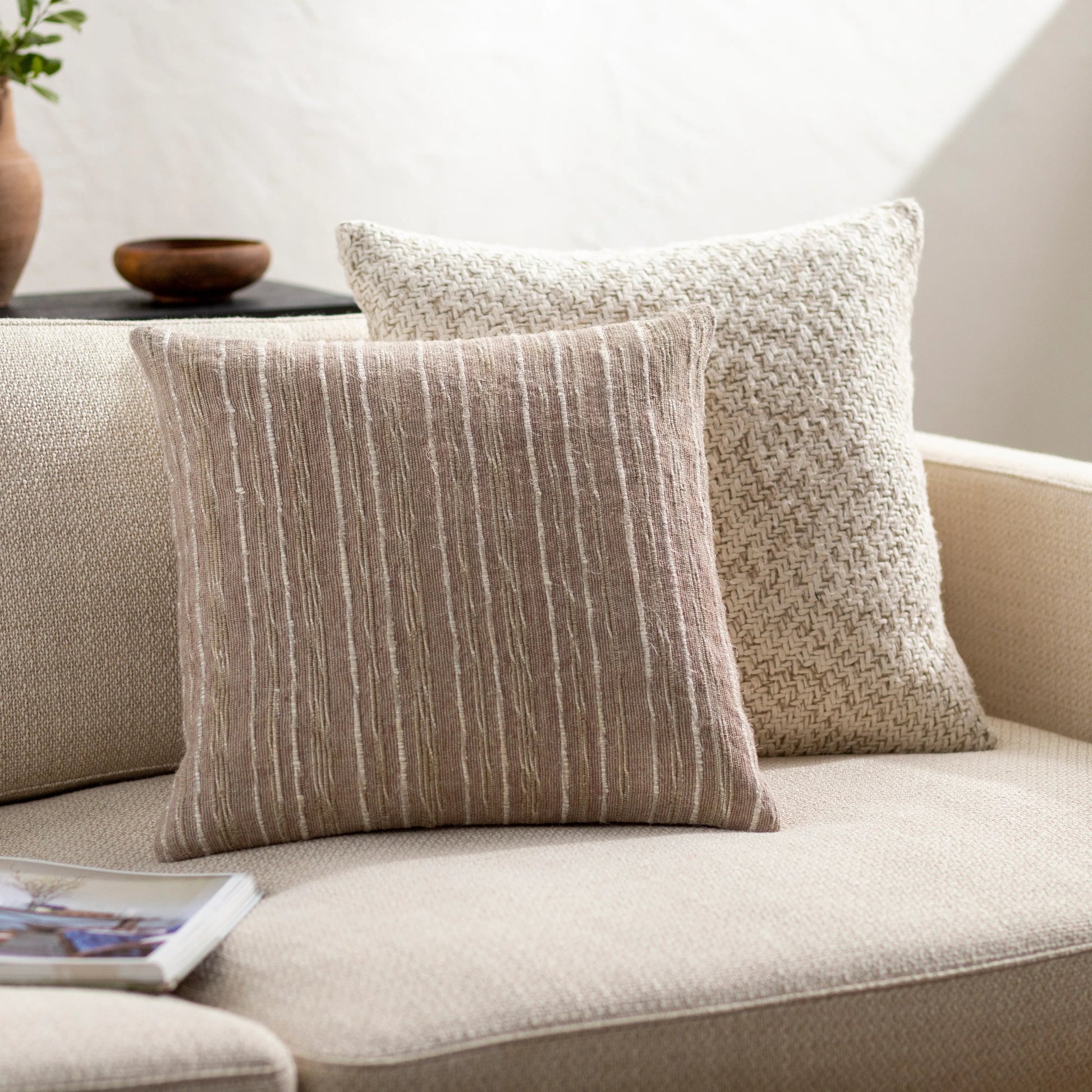 Ragnar Pillow - 481559 by Surya in beige, sandstone, ivory. Made from front: 75% linen, 25% viscose, back: 100% cotton in a modern style.