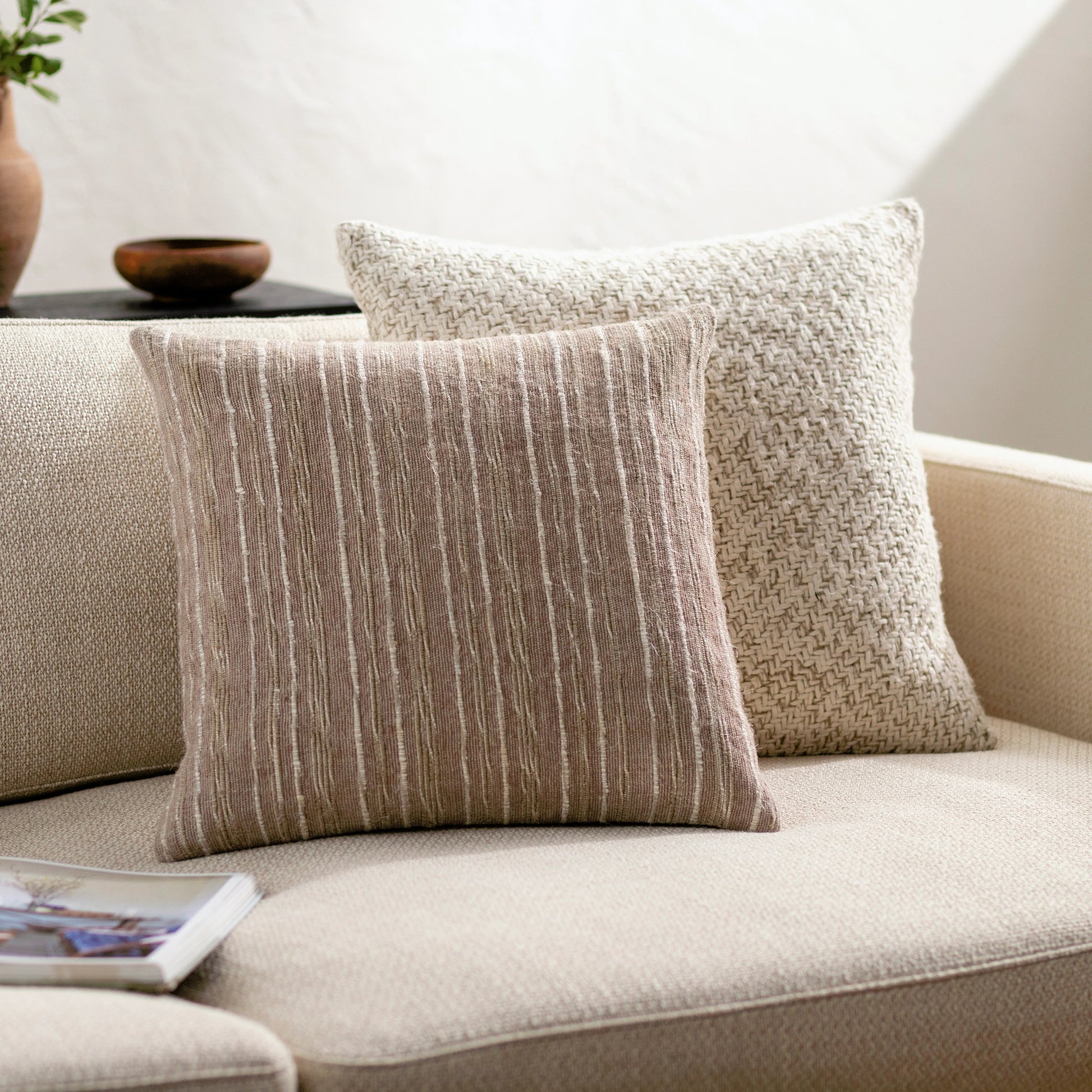 Ragnar Pillow - 481559 by Surya in beige, sandstone, ivory. Made from front: 75% linen, 25% viscose, back: 100% cotton in a modern style.