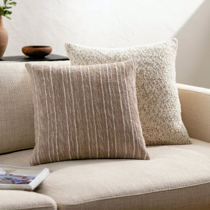 Ragnar Pillow - 481559 by Surya in beige, sandstone, ivory. Made from front: 75% linen, 25% viscose, back: 100% cotton in a modern style.