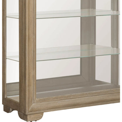 Light Wood Modern 5-Shelf Sliding Door Curio with LED Light by Pulaski Furniture in parchment. Made from ash wood veneers in a transitional style.