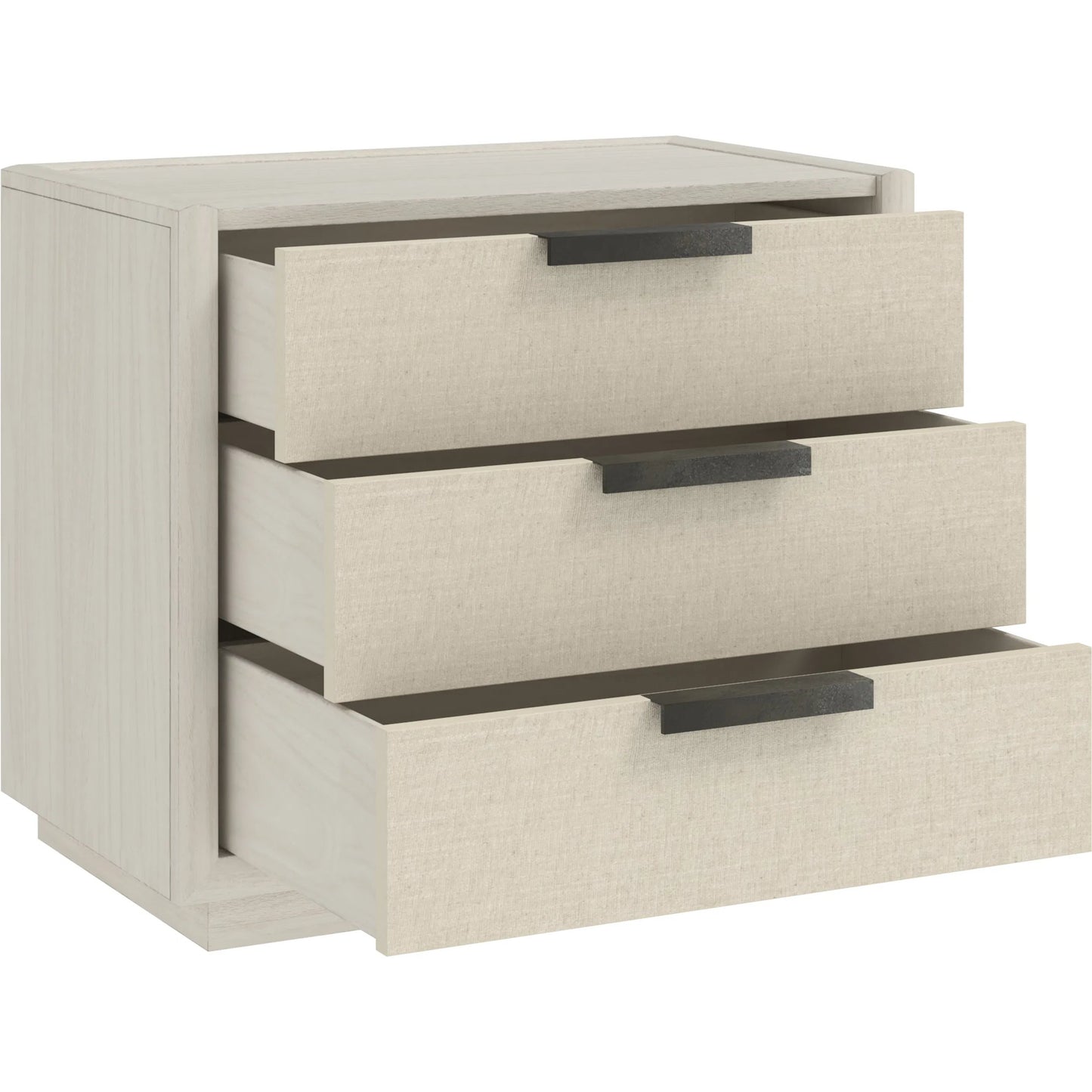 005 SI-2453375 | Additional Silo | Cotiere Nightstand in Linen by A.R.T. Furniture in linen. Made from parawood solids, mixed split cathedral, quarter white oak veneers, fabric in a transitional style.