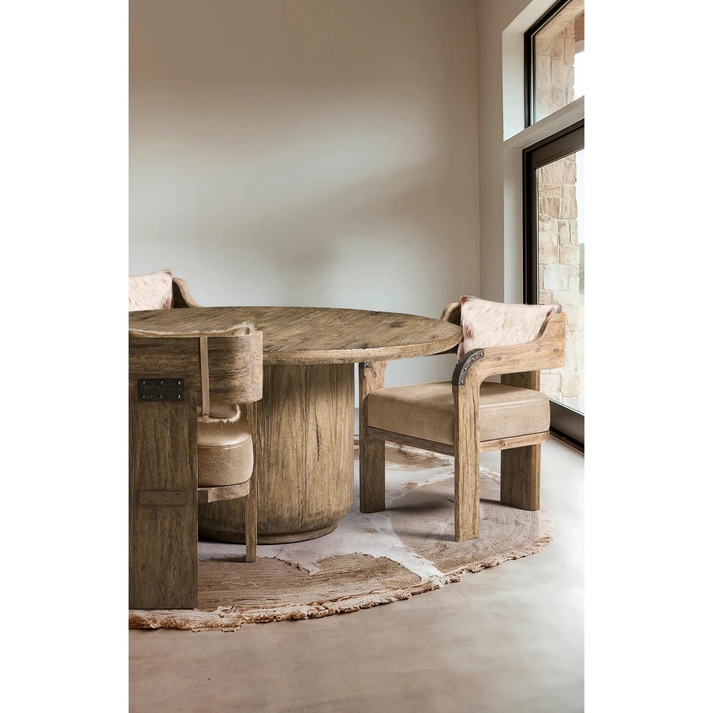 009 SI-2462628 | Lifestyle | Stone Ridge Leather Arm Chair by Jonathan Charles in tully light acacia. Made from acacia in a cottage & farmhouse style.