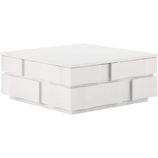Portico Square Cocktail Table by A.R.T. Furniture in stucco white. Made from parawood solids, resin in a modern style.