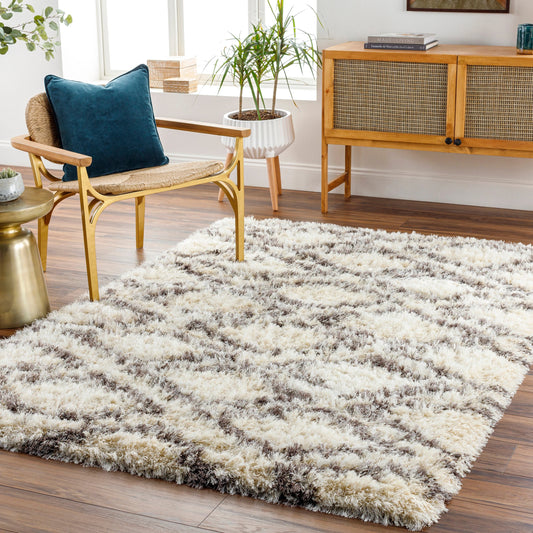 Rhapsody Rug - 16227 by Livabliss in cream, gray, charcoal, dark brown. Made from 40% polyester, 40% wool in a unique style.