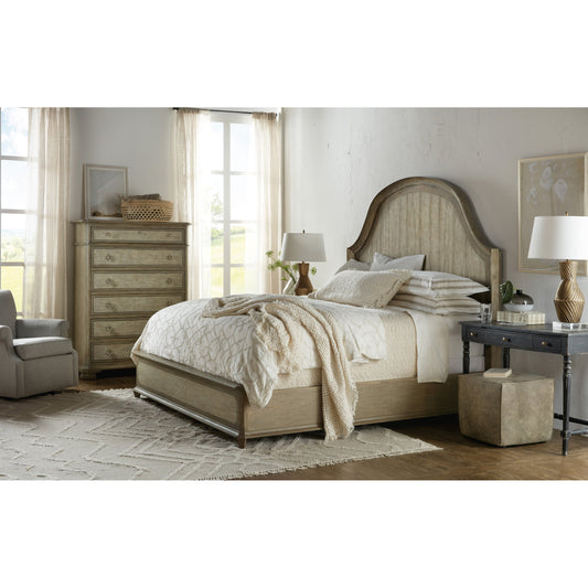Lauro Panel Bed by Hooker Furniture in sorrento. Made from oak veneers, aluminum sheet with handpainting in a coastal style.