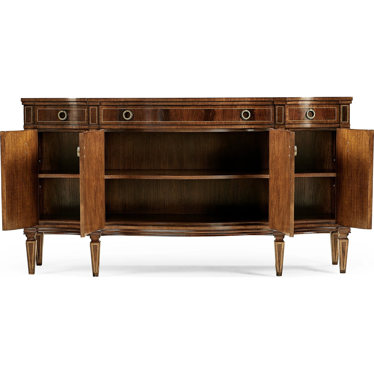 008 SR-846122 | Additional Silo | Buckingham Serpentine Mahogany Credenza by Jonathan Charles in brown and medium antique mahogany. Made from acacia in a traditional style.