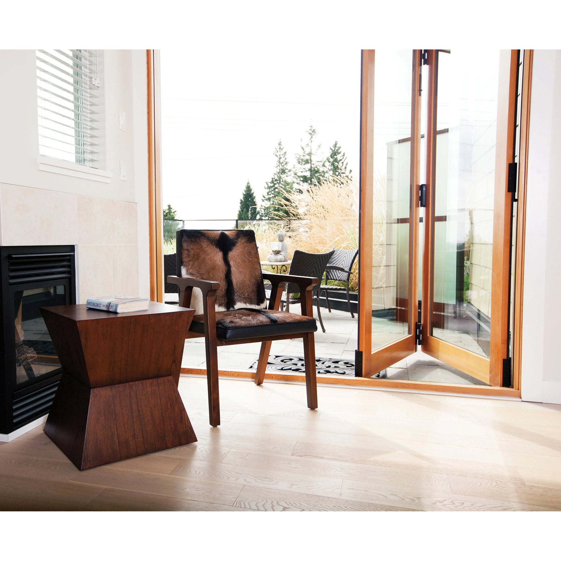 Rio Cool Armchair by LH Imports in brown mindi oak, leather/goat hair and mindi oak. Made from mindi oak, leather, pu leather, goat hair in a cottage & farmhouse style.