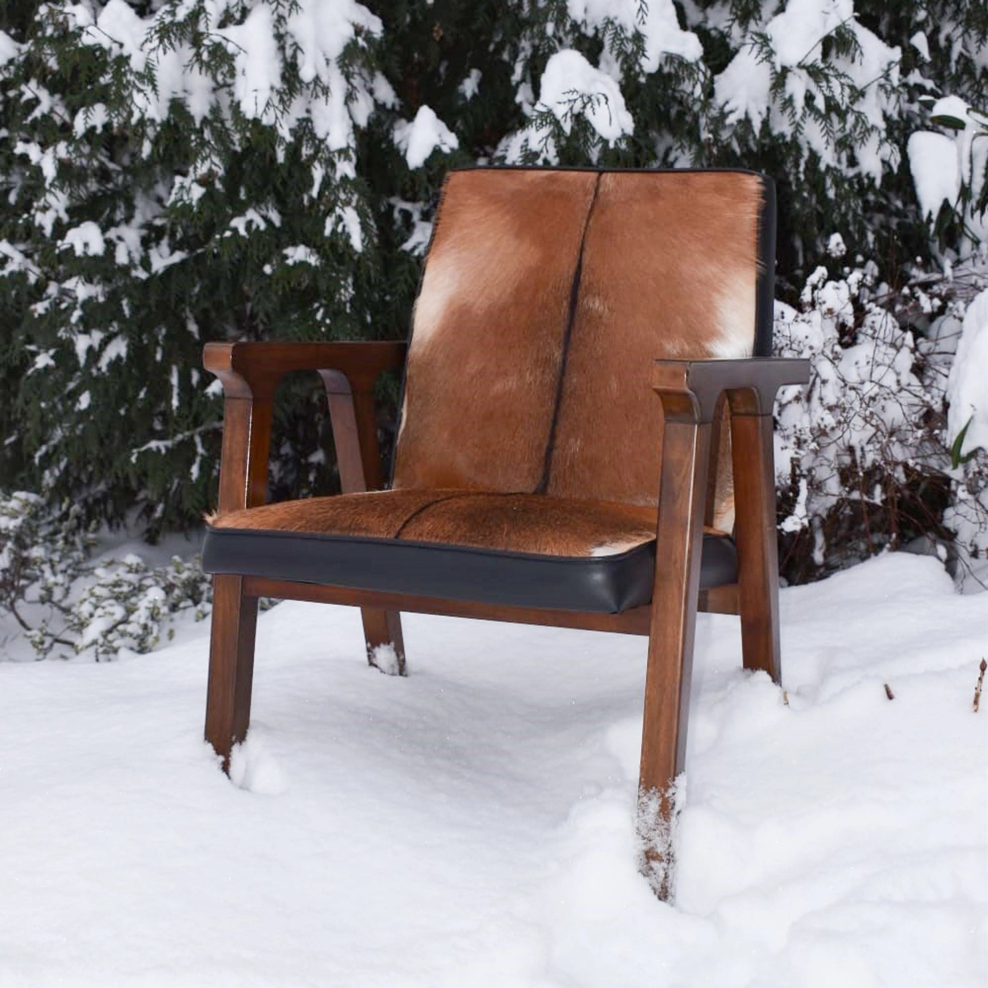 Rio Cool Armchair by LH Imports in brown mindi oak, leather/goat hair and mindi oak. Made from mindi oak, leather, pu leather, goat hair in a cottage & farmhouse style.