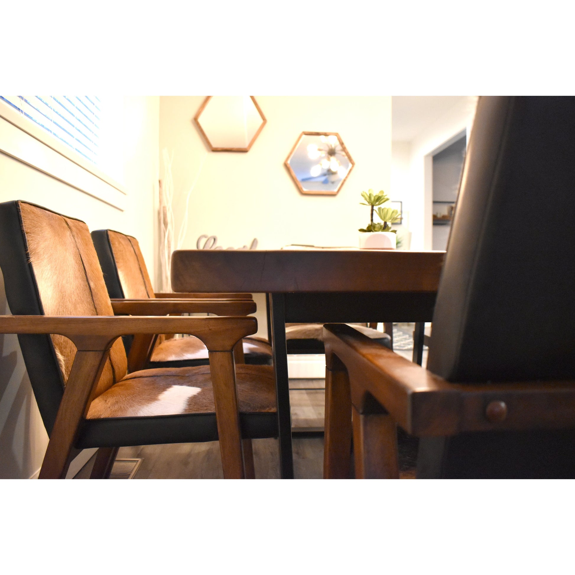 Rio Cool Armchair by LH Imports in brown mindi oak, leather/goat hair and mindi oak. Made from mindi oak, leather, pu leather, goat hair in a cottage & farmhouse style.