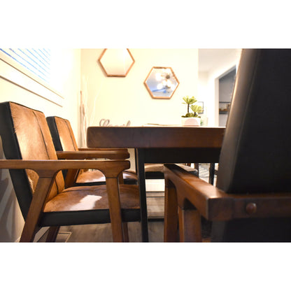 Rio Cool Armchair by LH Imports in brown mindi oak, leather/goat hair and mindi oak. Made from mindi oak, leather, pu leather, goat hair in a cottage & farmhouse style.