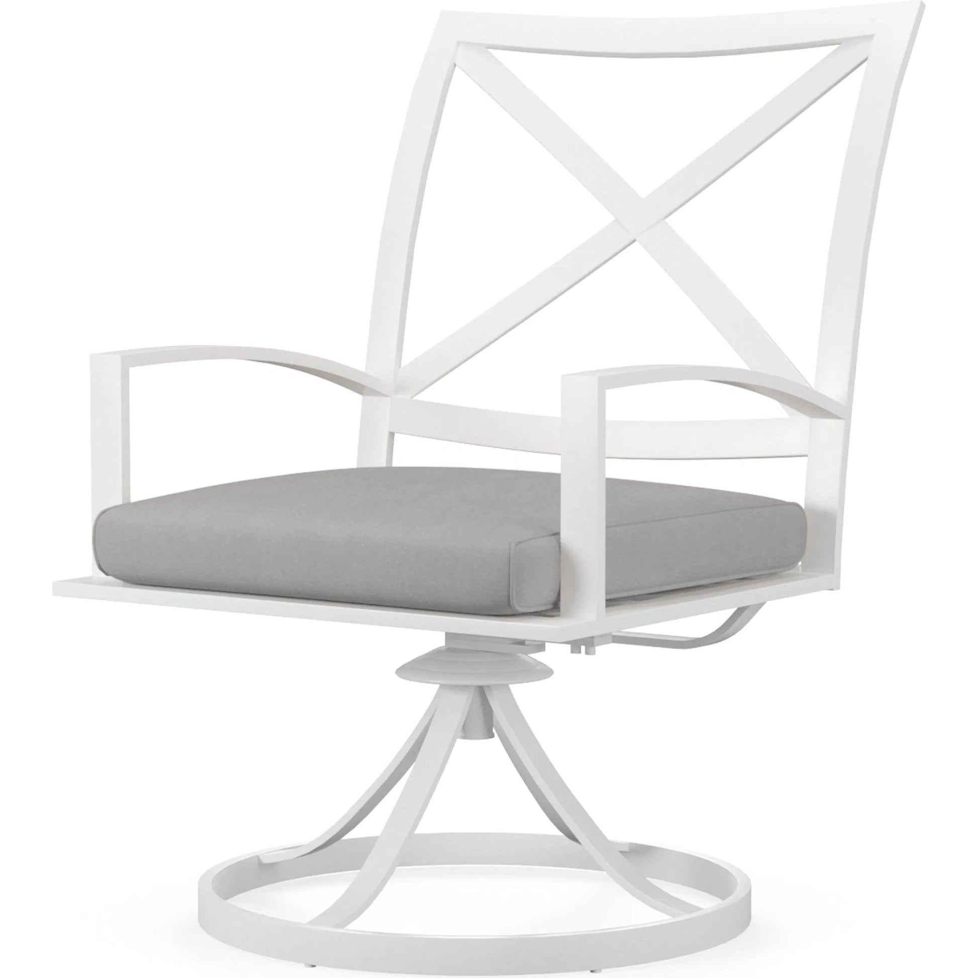 Bristol Outdoor Swivel Dining Chair in Canvas Flax w/ Self Welt by Sunset West. Made from aluminum in a modern style.