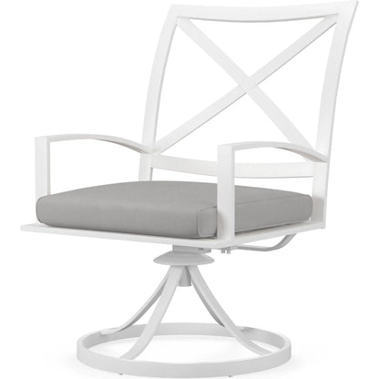 Bristol Outdoor Swivel Dining Chair in Canvas Flax w/ Self Welt by Sunset West. Made from aluminum in a modern style.