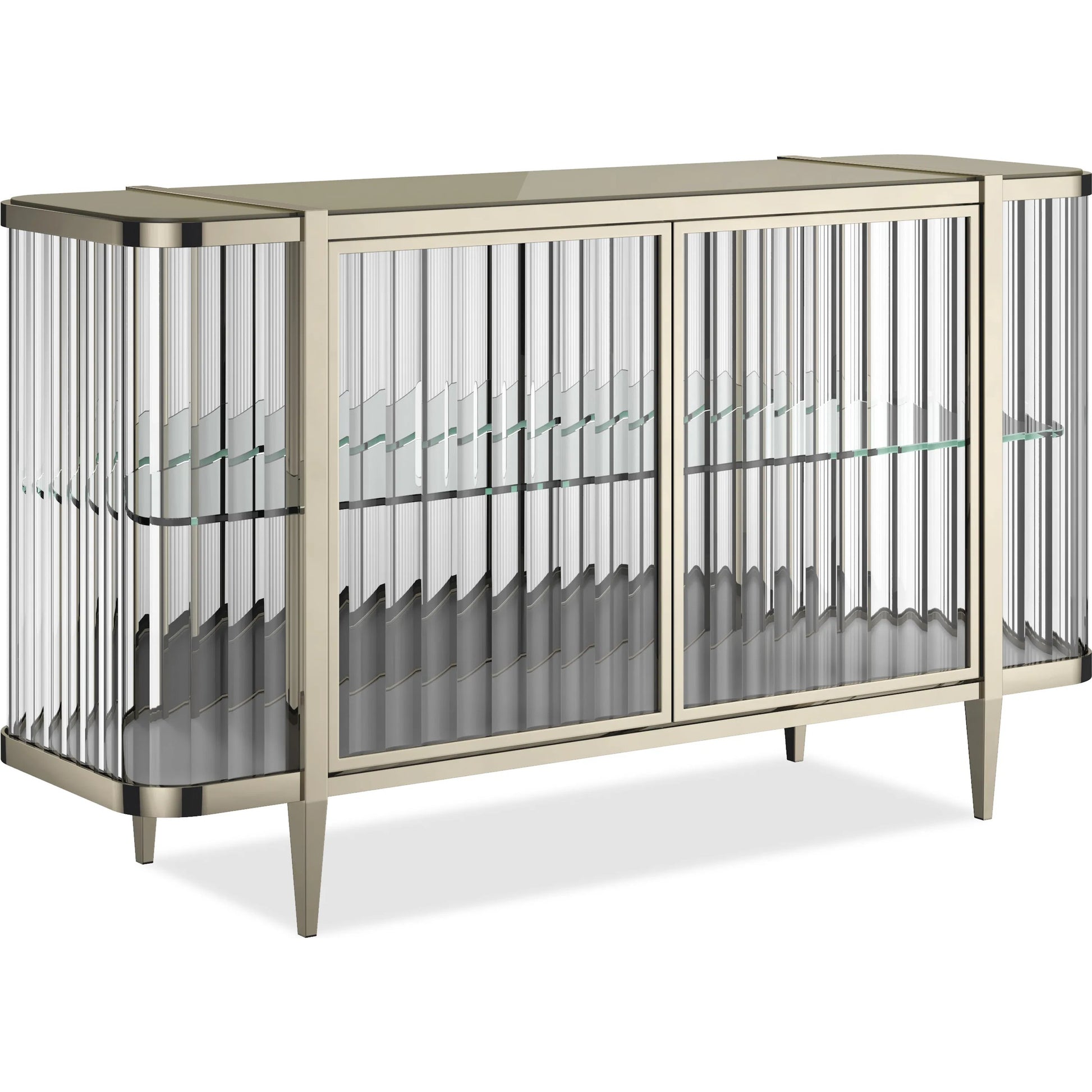 Stop and Stare Console by Caracole. Made from metal, glass, acrylic in a modern style.