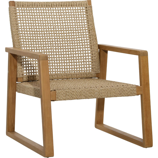 Fay Occasional Chair by Arch & Plane in natural. Made from teak wood frame with hyacinth, woven synthetic wicker in a unique style.