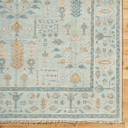 Riviera RIV-2304 Rug by Surya in sky blue, goldenrod, slate gray, ivory, cornflower blue. Made from new zealand wool, cotton in a unique style.