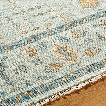Riviera RIV-2304 Rug by Surya in sky blue, goldenrod, slate gray, ivory, cornflower blue. Made from new zealand wool, cotton in a unique style.