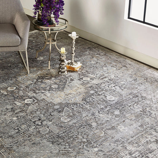 Sarrant Transitional Rug - 3966F by Feizy in gray, silver, ivory. Made from viscose, polyester in a unique style.