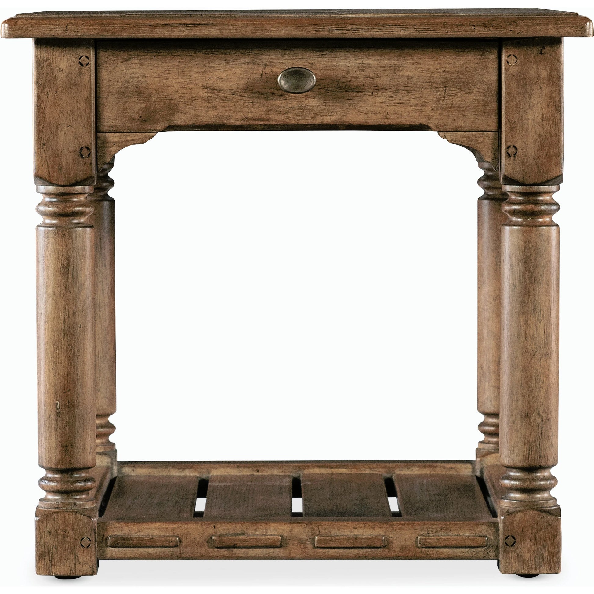 Americana Side Table by Hooker Furniture in honey. Made from oak veneers with solid-wood edge top in a traditional style.