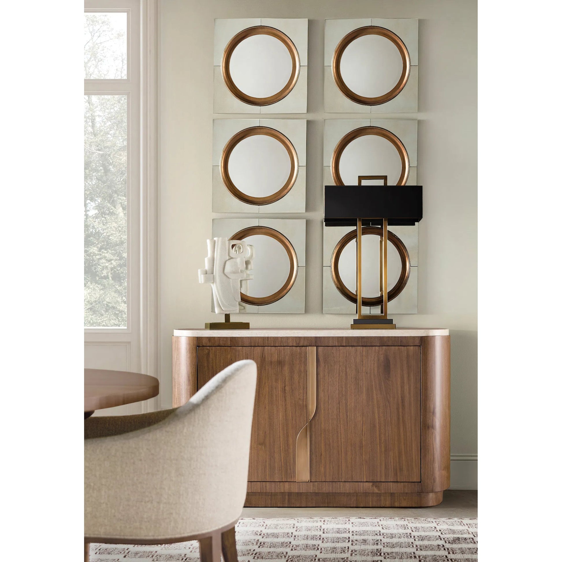 Eleana Server by Hooker Furniture in light caramel, quartered walnut veneers, marble. Made from walnut veneers, marble in a modern style.