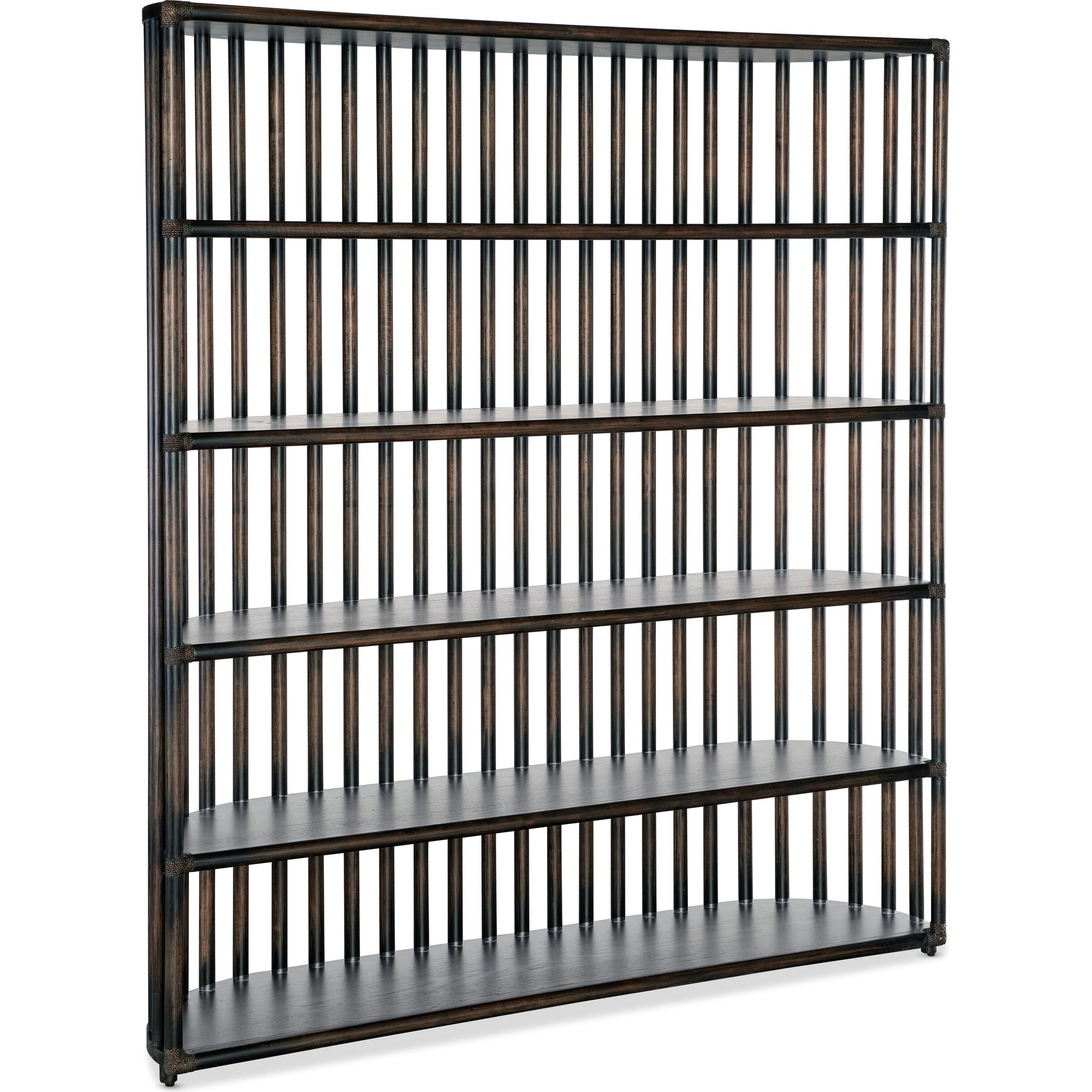 Retreat Slatted Bookcase by Hooker Furniture. Made from oak veneers, rope in a cottage & farmhouse style.