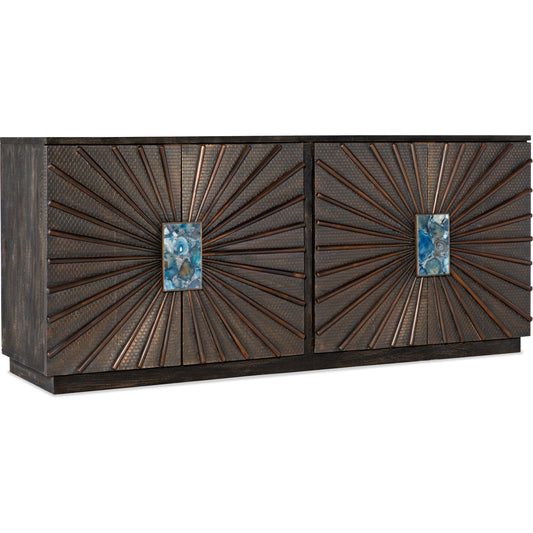 Tara Credenza by Hooker Furniture in black. Made from mango wood with brass sheet, agate, brass in a unique style.
