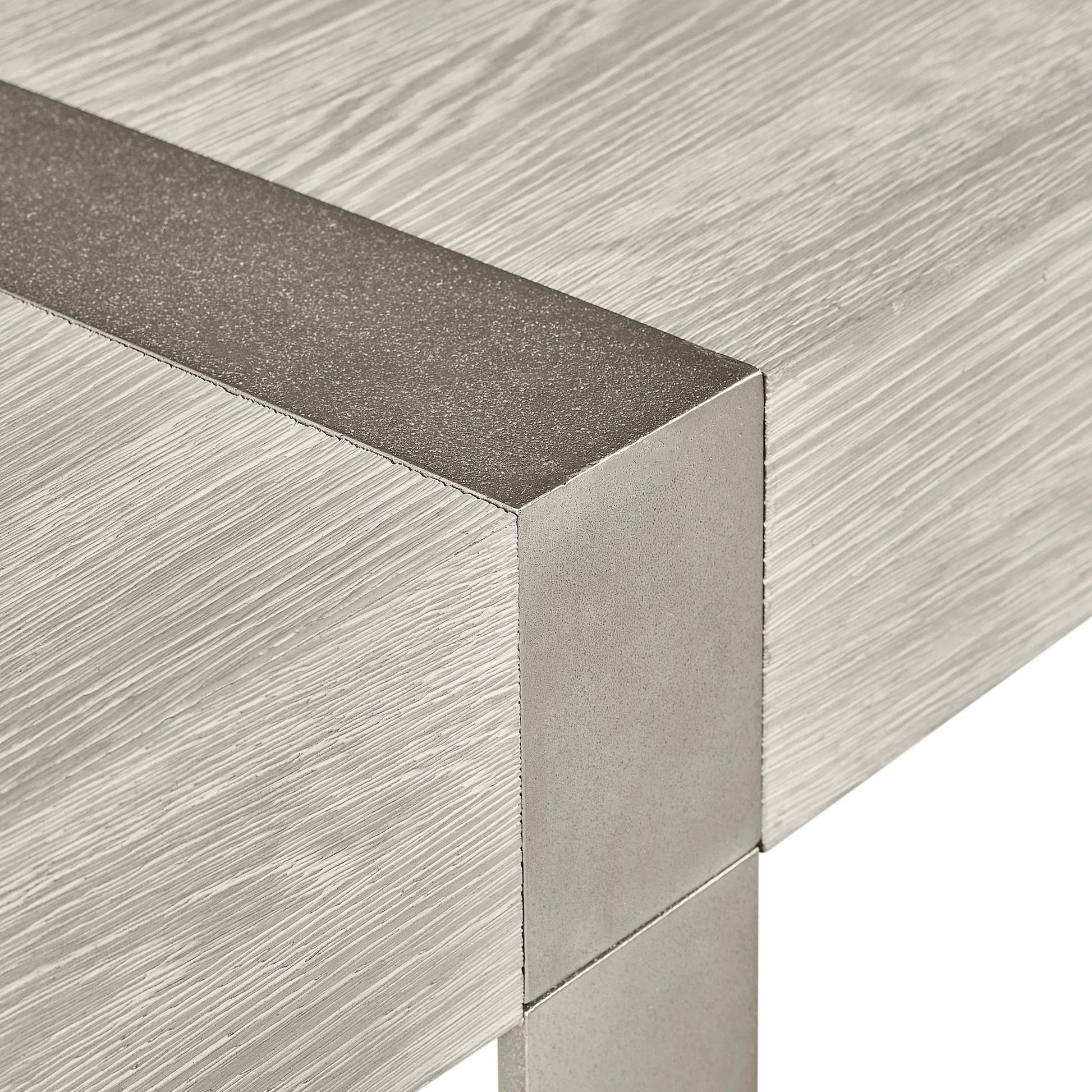 Tempo Console Table by Bernhardt in larza, satin nickel. Made from oak, aluminum in a transitional style.