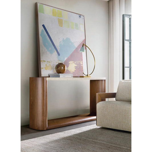 Eleana Console Table by Hooker Furniture in light caramel, quartered walnut veneers, marble. Made from walnut veneers, marble in a modern style.