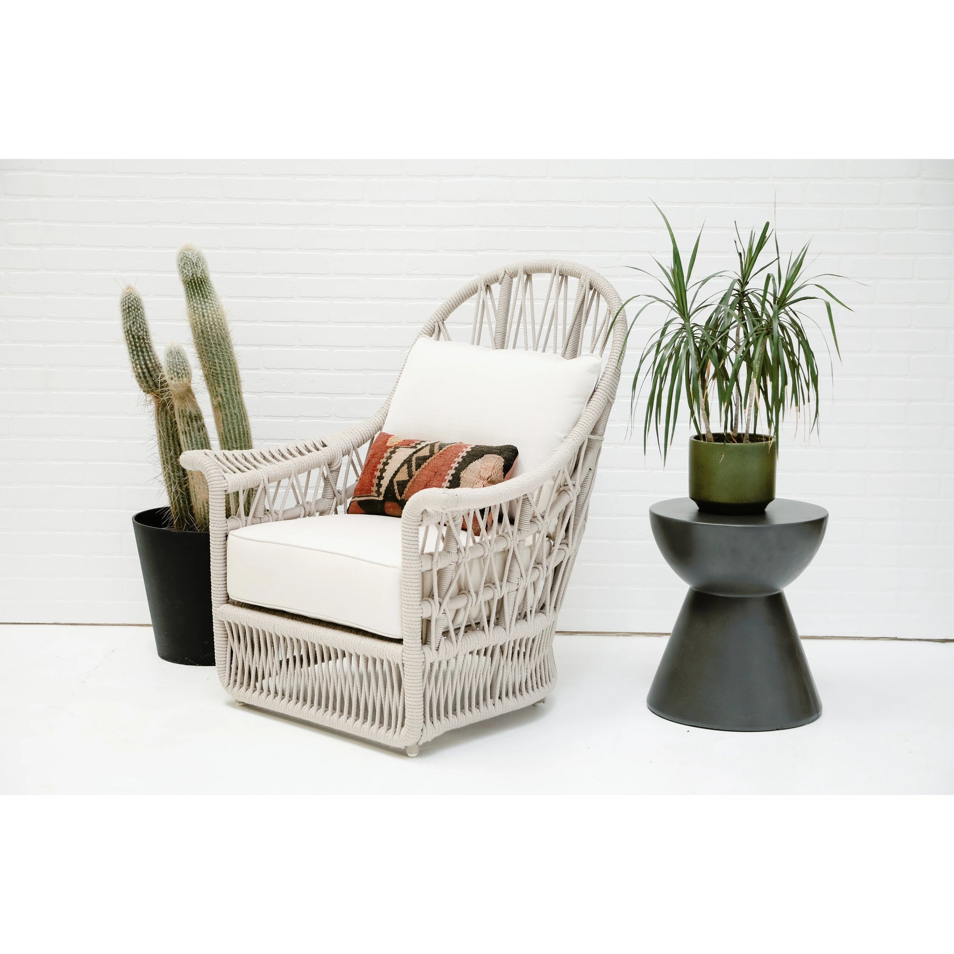 Dana Outdoor Rope Wing Chair in Linen by Sunset West in natural. Made from olefin rope in a coastal style.