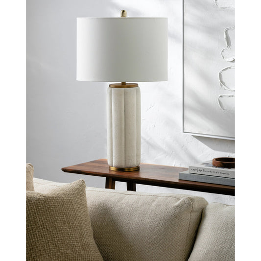 Rialto Accent Table Lamp - 535645 by Surya in body: beige, base: metallic - brass, shade: white, finial: gold, harp: metallic - brass, cord: translucent and platedtexturedpainted. Made from resin, iron, linen, polyester in a mo