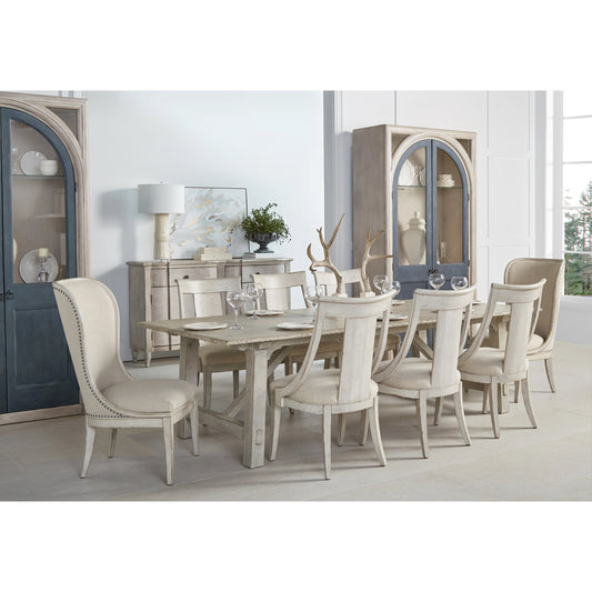 Alcove Trestle Dining Table by A.R.T. Furniture in belgian ivory. Made from acacia solids, maple veneers in a modern style.