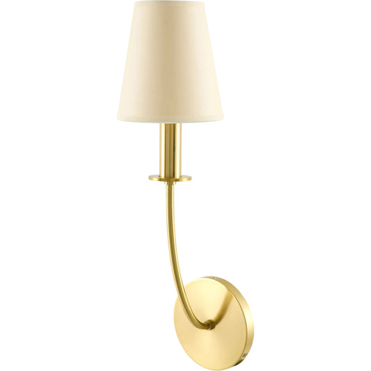 Rivellez Wall Sconce by Surya in metallic brass, white. Made from iron, linen in a transitional style.
