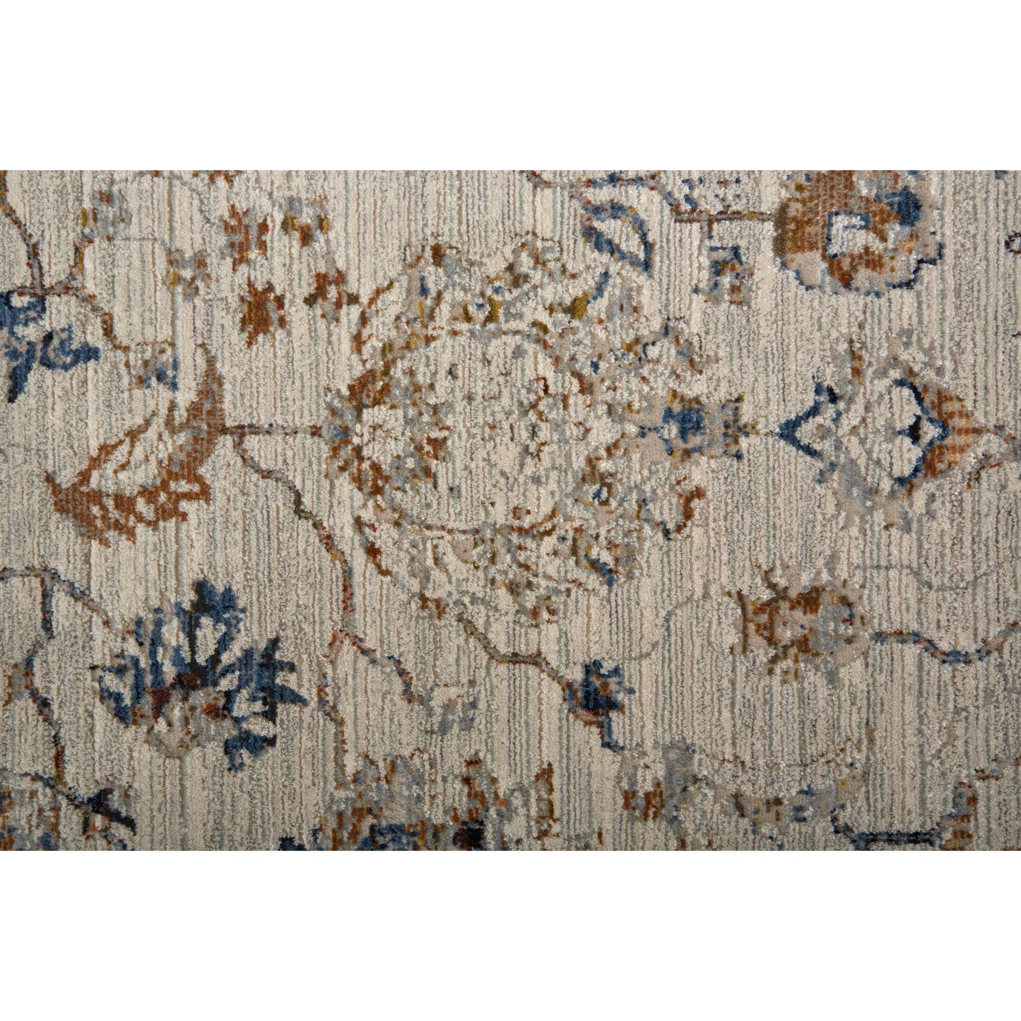 003 SI-1942686,SI-1942688,SI-2006824 | Closeup | Kaia Transitional & Botanical Rug - 39GPF by Feizy in ivory, orange, blue. Made from unique in a unique style.