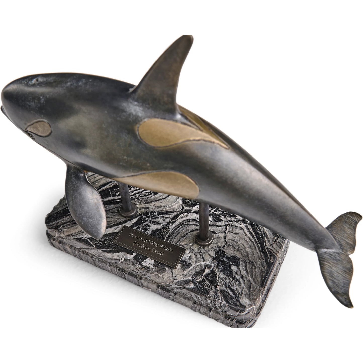 005 SI-2535727 | Additional Silo | Killer Whale Bronze Statue with Marble Base by Jonathan Charles in dark rustic waxed bronze. Made from main brass in a unique style.
