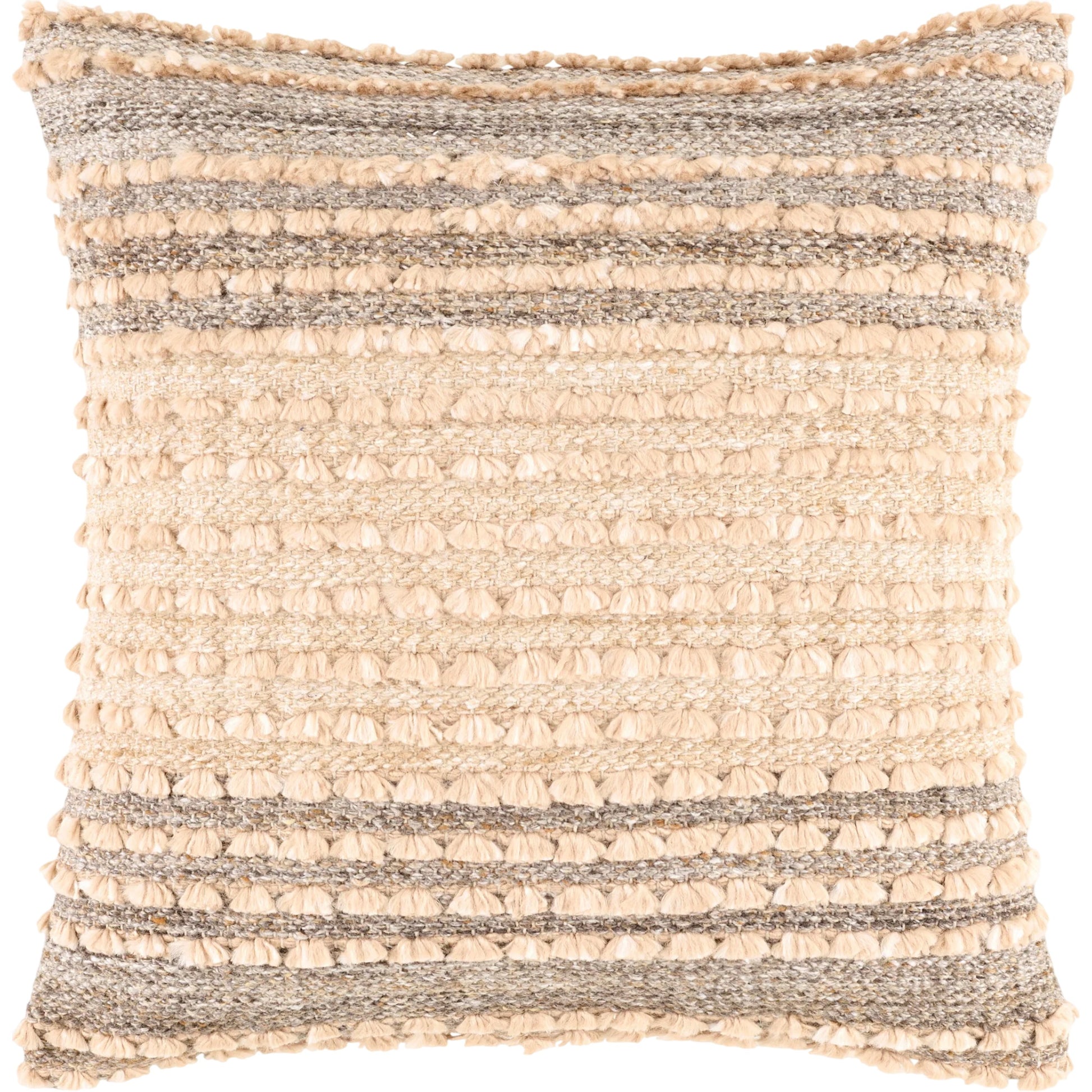 Renmark Accent Pillow by Surya in sandstone, taupe, charcoal, ivory. Made from recycled pet yarn, cotton in a rustic style.