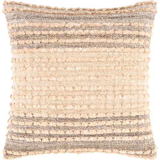 Renmark Accent Pillow by Surya in sandstone, taupe, charcoal, ivory. Made from recycled pet yarn, cotton in a rustic style.