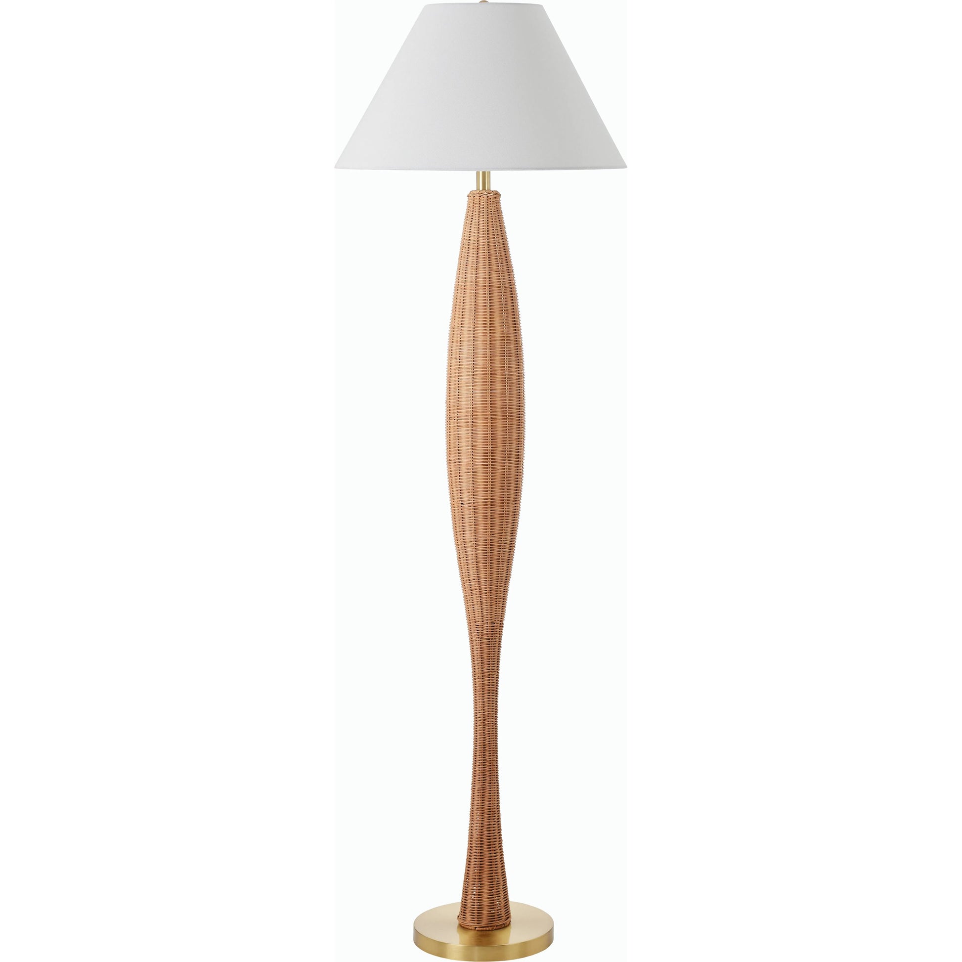 Rambla Accent Floor Lamp - 532388 by Livabliss in body: tan, base: metallic - brass, shade: white, finial: metallic - brass, harp: metallic - brass, cord: translucent and platedpaintedplated. Made from rattan, iron, linen, p