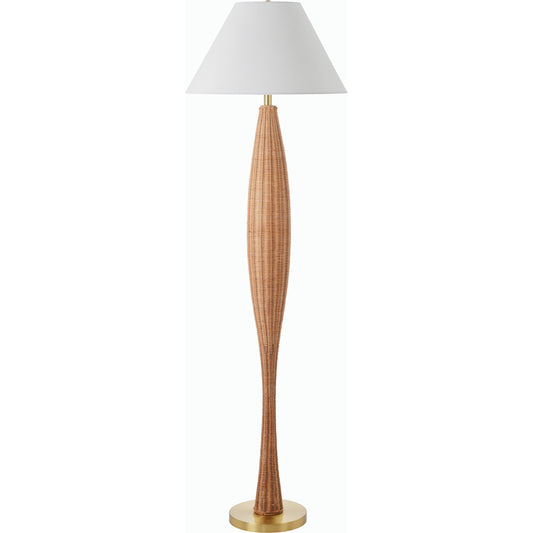 Rambla Accent Floor Lamp - 532388 by Livabliss in body: tan, base: metallic - brass, shade: white, finial: metallic - brass, harp: metallic - brass, cord: translucent and platedpaintedplated. Made from rattan, iron, linen, p