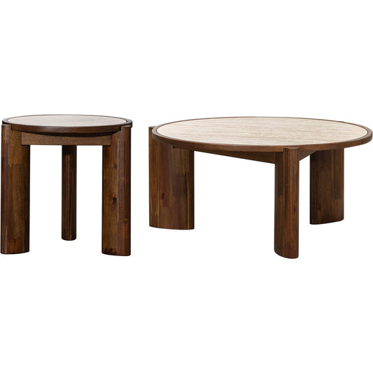 Remix Round Coffee Table by LH Imports in beige, brown. Made from unique in a traditional style.