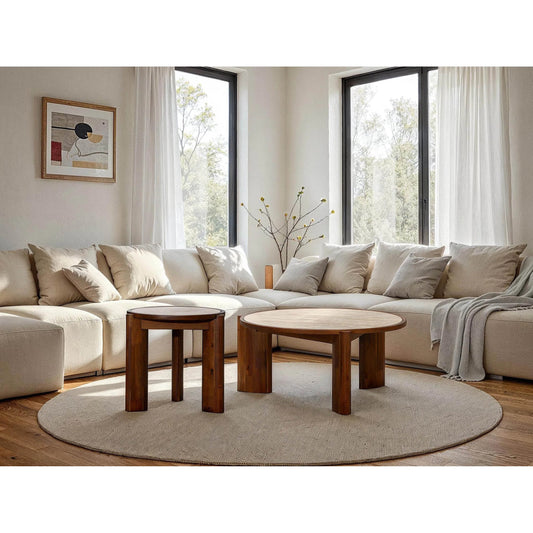 Remix Round Side Table by LH Imports in beige, brown. Made from unique in a traditional style.