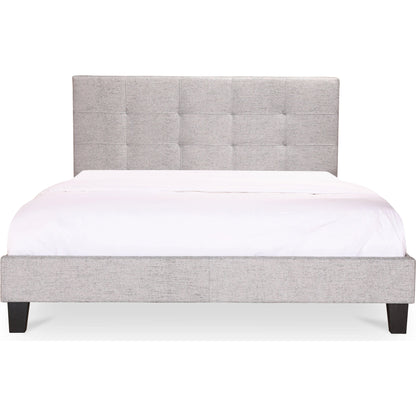 Eliza Bed by Moe's Home Collection in grey. Made from upholstery: 100% polyester, solid pine, wood slats, plywood, mdf in a modern style.