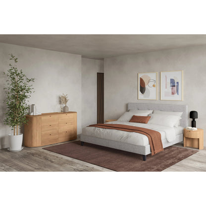 Eliza Bed by Moe's Home Collection in grey. Made from upholstery: 100% polyester, solid pine, wood slats, plywood, mdf in a modern style.
