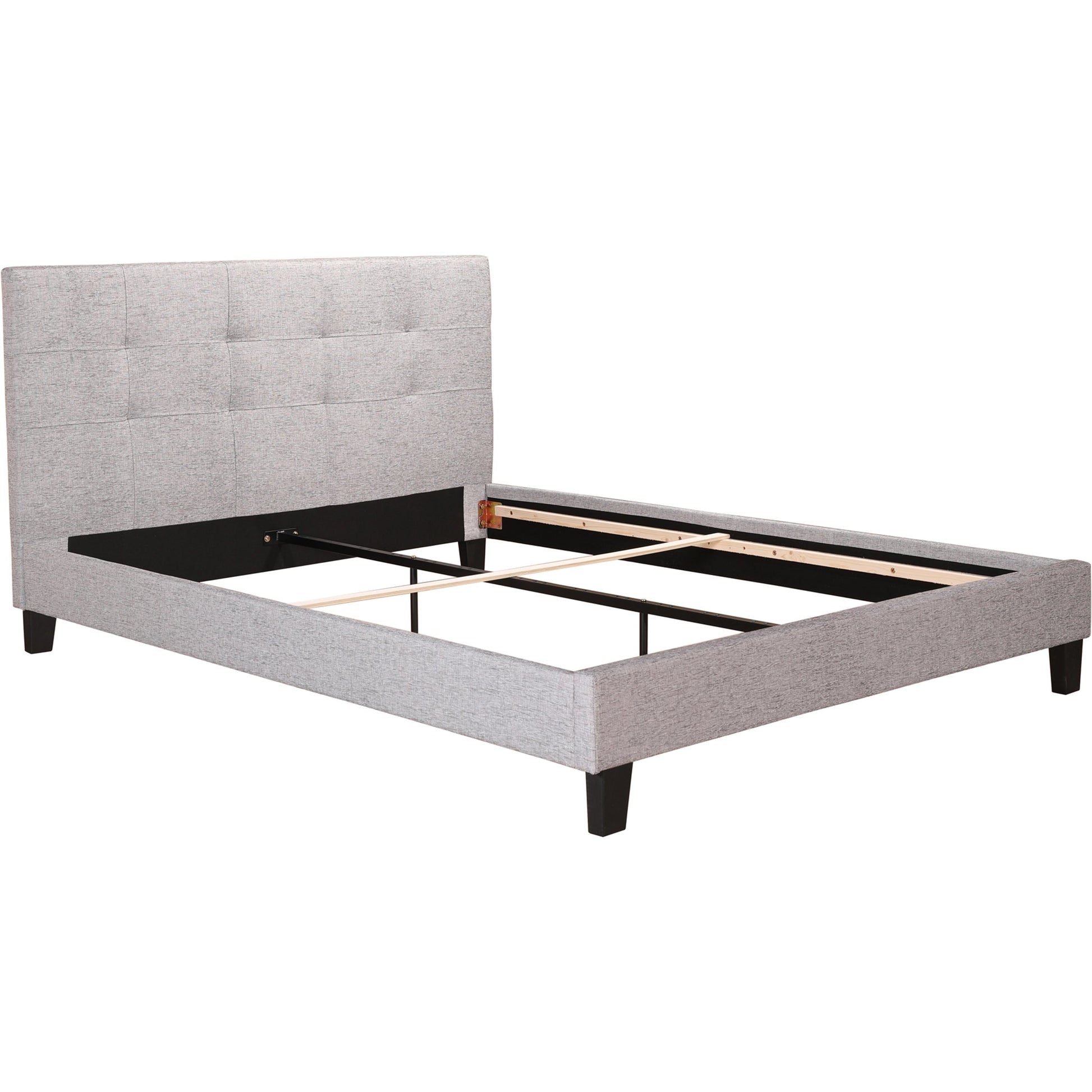 Eliza Bed by Moe's Home Collection in grey. Made from upholstery: 100% polyester, solid pine, wood slats, plywood, mdf in a modern style.