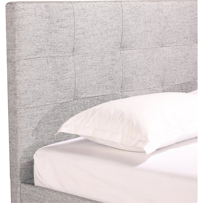 Eliza Bed by Moe's Home Collection in grey. Made from upholstery: 100% polyester, solid pine, wood slats, plywood, mdf in a modern style.