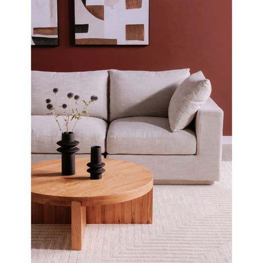 Justin Ottoman by Moe's Home Collection in taupe. Made from 90% polyester, 10% linen upholstery, solid pine wood frame, mdf, foam in a modern style.