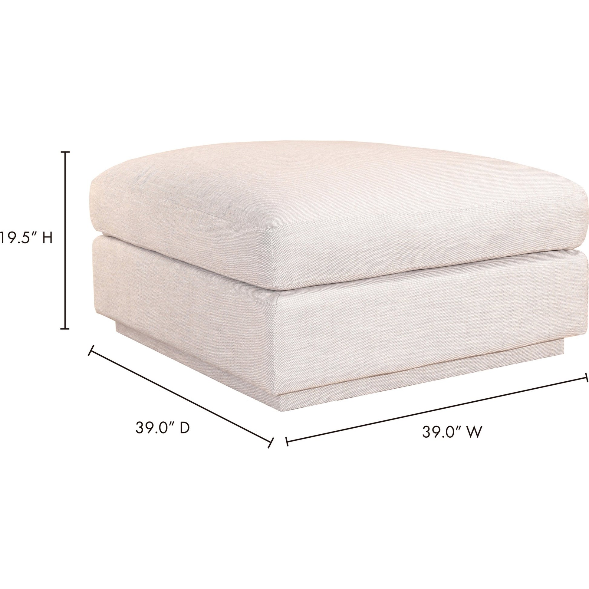 Justin Ottoman by Moe's Home Collection in taupe. Made from 90% polyester, 10% linen upholstery, solid pine wood frame, mdf, foam in a modern style.