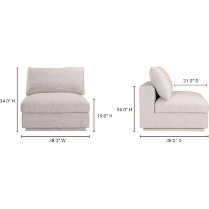 Justin Slipper Chair by Moe's Home Collection in taupe. Made from 90% polyester, 10% linen upholstery, solid pine wood frame, mdf, foam in a modern style.