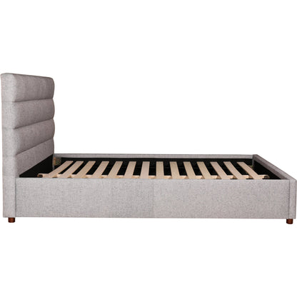 Takio Bed by Moe's Home Collection in grey. Made from upholstery: 100% polyester, solid pine frame, foam padded headboard, wood slats, plywood, mdf in a modern style.