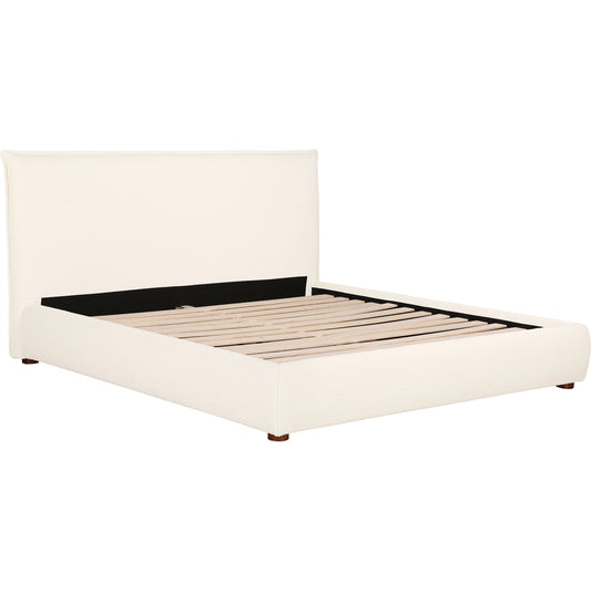 Recharge Bed by Moe's Home Collection in white. Made from upholstery: 54% polyester, 46% acrylic boucle fabric, solid pine frame, foam, wood slats, plywood, mdf in a modern style.